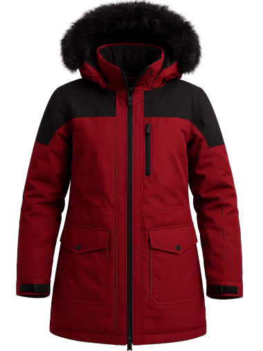 Thick red women's winter coat